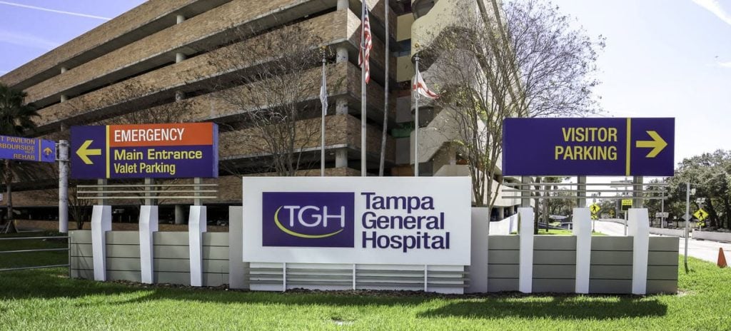 Tampa General Hospital Front Sign Outside the Facility