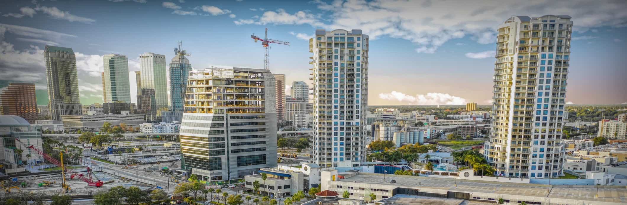 Tampa Skyline and Cranes working on consruction projects